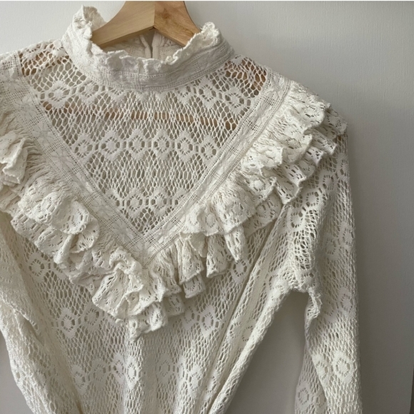 Maje open knit high neck ruffle crochet sweater Size 3 - Picture 8 of 9